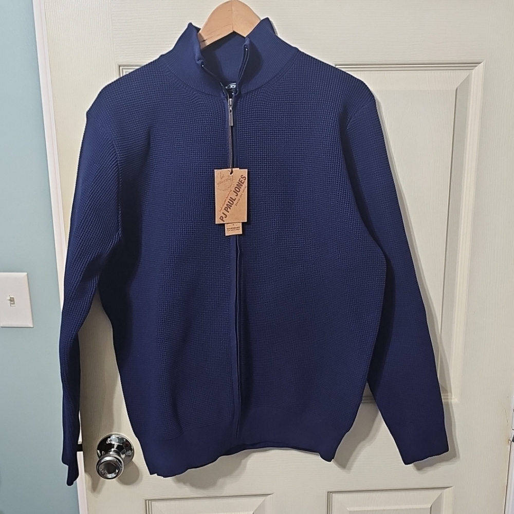 PJ Paul Jones Full Zip Sweater Men's Navy Blue‎ Size Medium Stretchy NWT